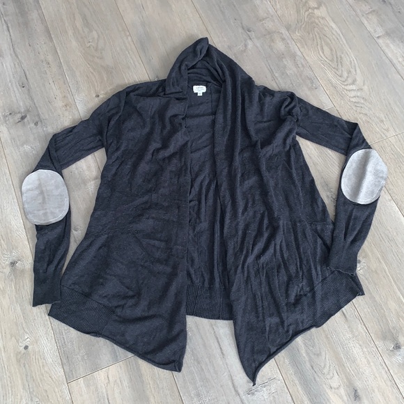 Wilfred Charcoal Open Drape Cardigan with Leather Elbow Patches XSmall - Picture 1 of 4